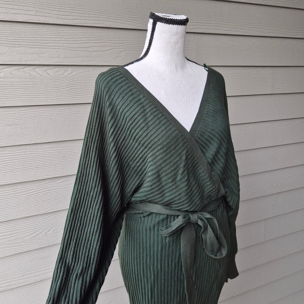 Green Ribbed Knit Sweater Dress Small Dark Academia Fairy Grunge Whimsigoth Knit